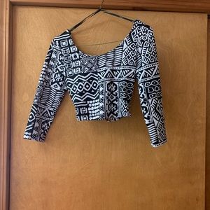 Aztec printed black and white crop top